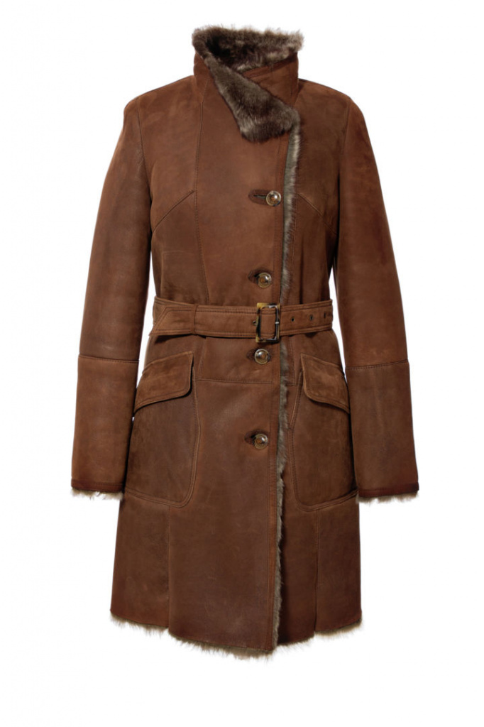 Sagitta, manteau en peau de mouton espagnole avec col montant et poches appliquées